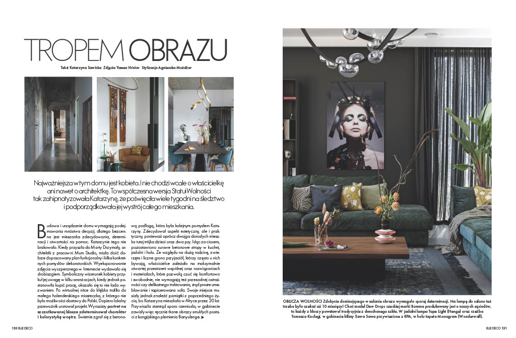 Rozkładówka magazynu Elle Decoration z artykułem „Tropem obrazu” o projekcie Marty Drzymały