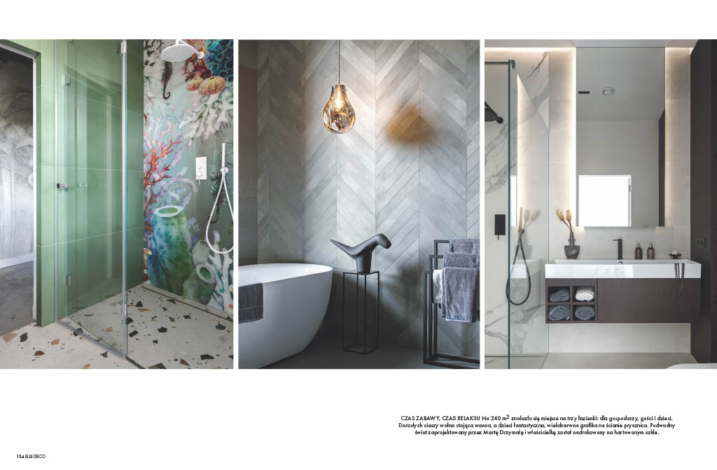 Rozkładówka magazynu Elle Decoration – trzy łazienki zaprojektowane przez MUM Studio